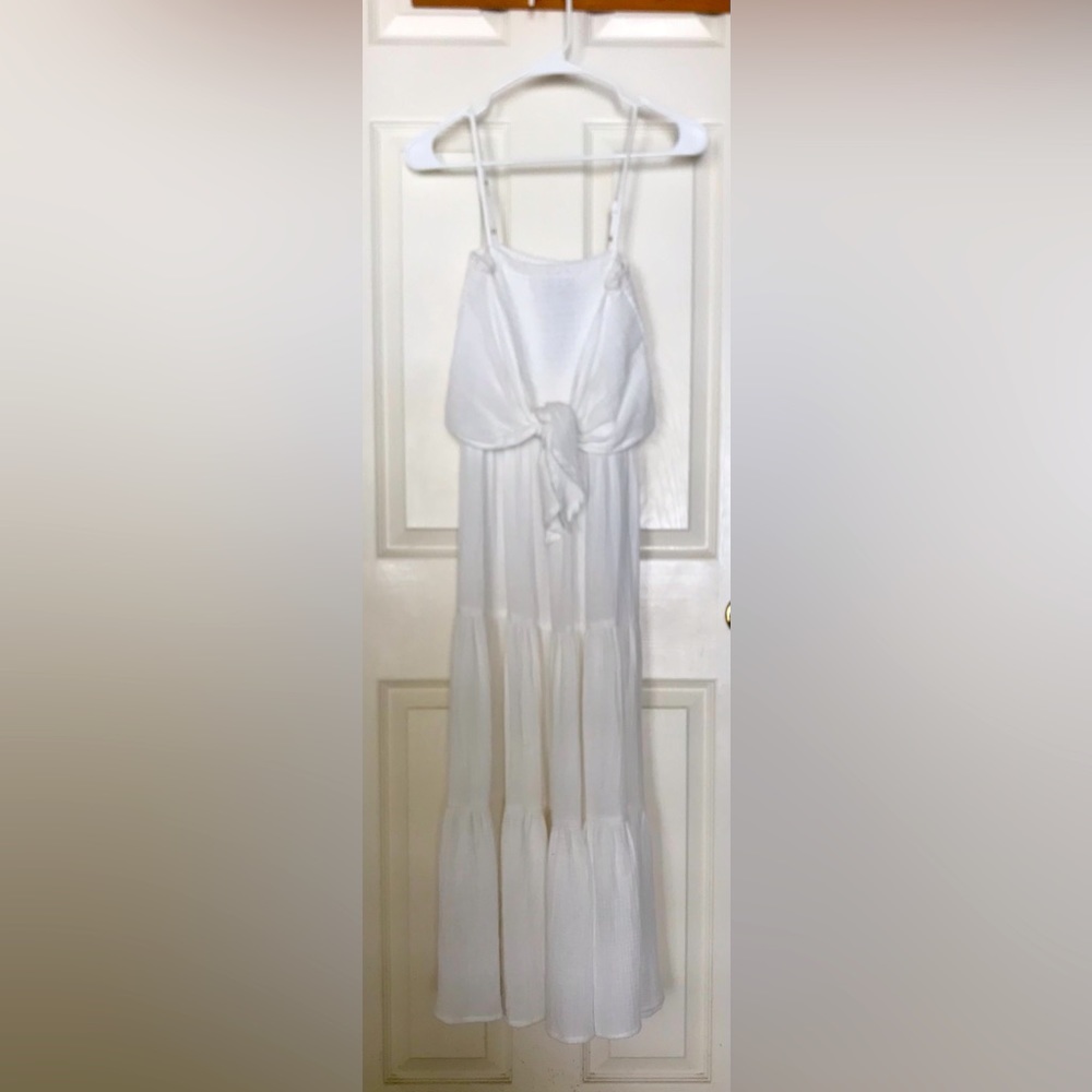 Tie Front Smocked White Dress